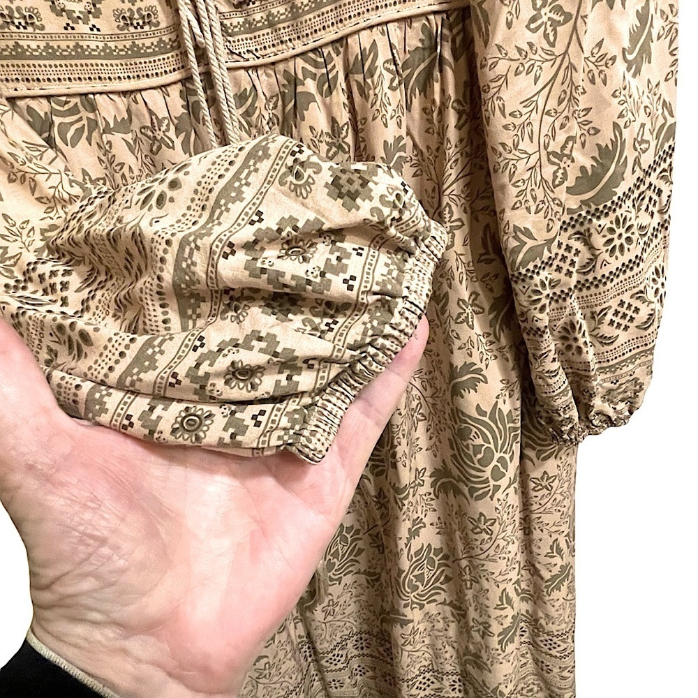 R.Vivimos Long Sleeve Floral Print Retro V Neck Tassel Bohemian Midi Dress Sz XL - Picture 6 of 10